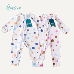 Roupa para Bebê Macacão Amore Vira Pé Bolinhas 100% Algodão