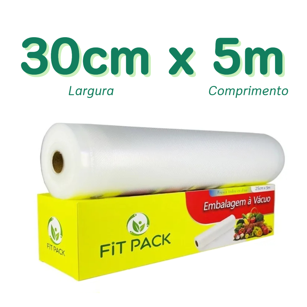 Rolo 30cm x 5m Bobina Embalagem Gofrada a Vácuo com Ranhuras para Seladora - FIT PACK