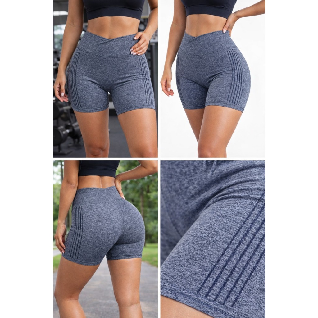 Short Academia Feminino Mescla Cintura Alta Elasticidade Alta Secagem Rápida