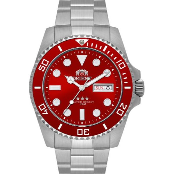 Relógio Automático Orient Vermelho NH3SS009 Pulseira Aço Inoxidável