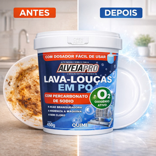 Detergente Lava Louças p/ Máquina com Percarbonato de Sódio + Oxigênio Ativo AlvejaPro 450g em Oferta na Shopee