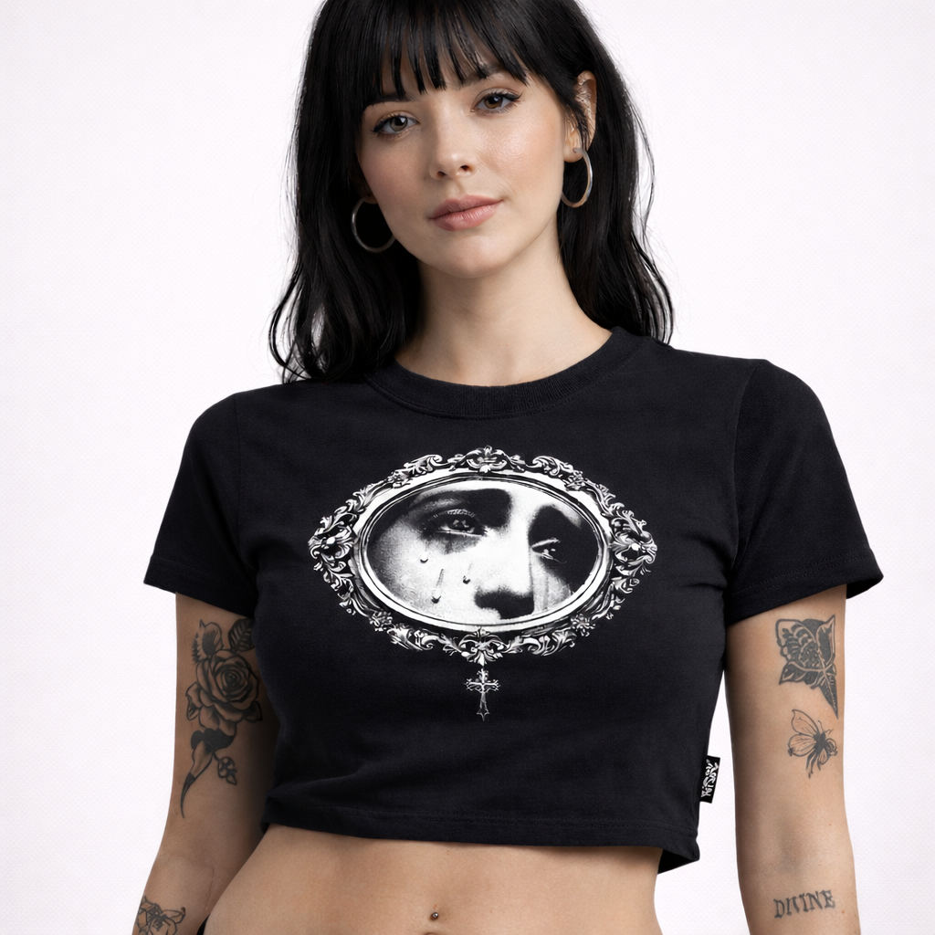 Baby Look Feminina Blusa Manga Curta Algodão Slim Faith Over Fear