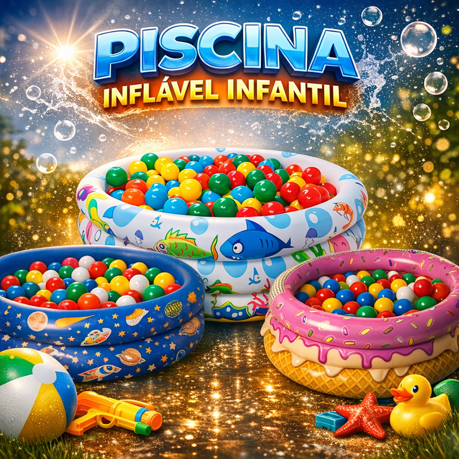 Piscina Inflável Infantil 3 Anéis Fundo do Mar Redonda em Oferta na Shopee