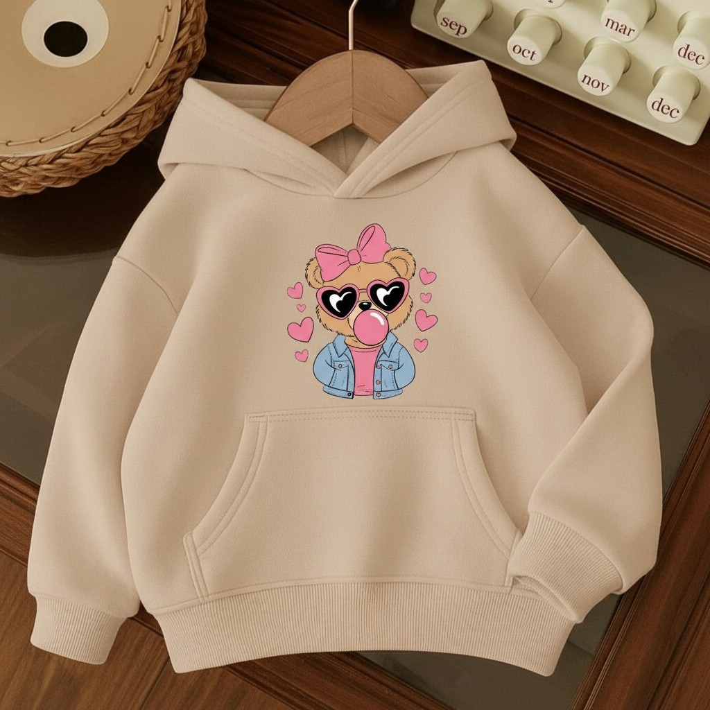 Moletom Canguru Infantil Flanelado Estampa Urso Criativa Colorido Fofa Algodão Confortável Casa Frio
