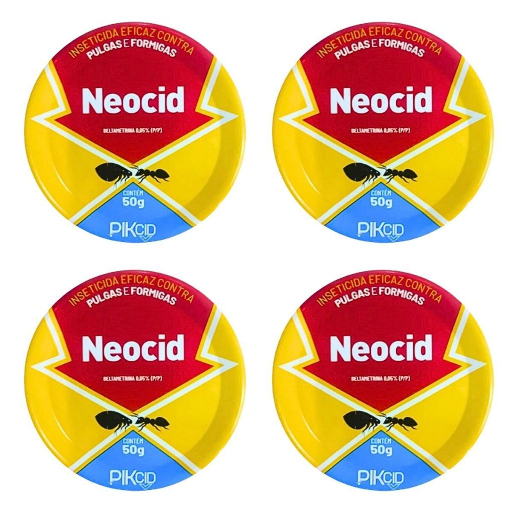 Kit 4 Neocid Pó Para Formigas E Pulgas Lata 50g Original