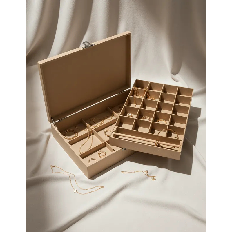 Porta Joias em MDF com Divisórias e Bandeja Removível Organizador 37x25x7 em Oferta na Shopee