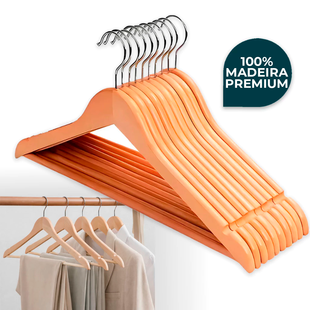 Kit 30/42/51/60 Cabides De Madeira Premium Marfim Para Roupas Calça Gancho Cromado em Oferta na Shopee