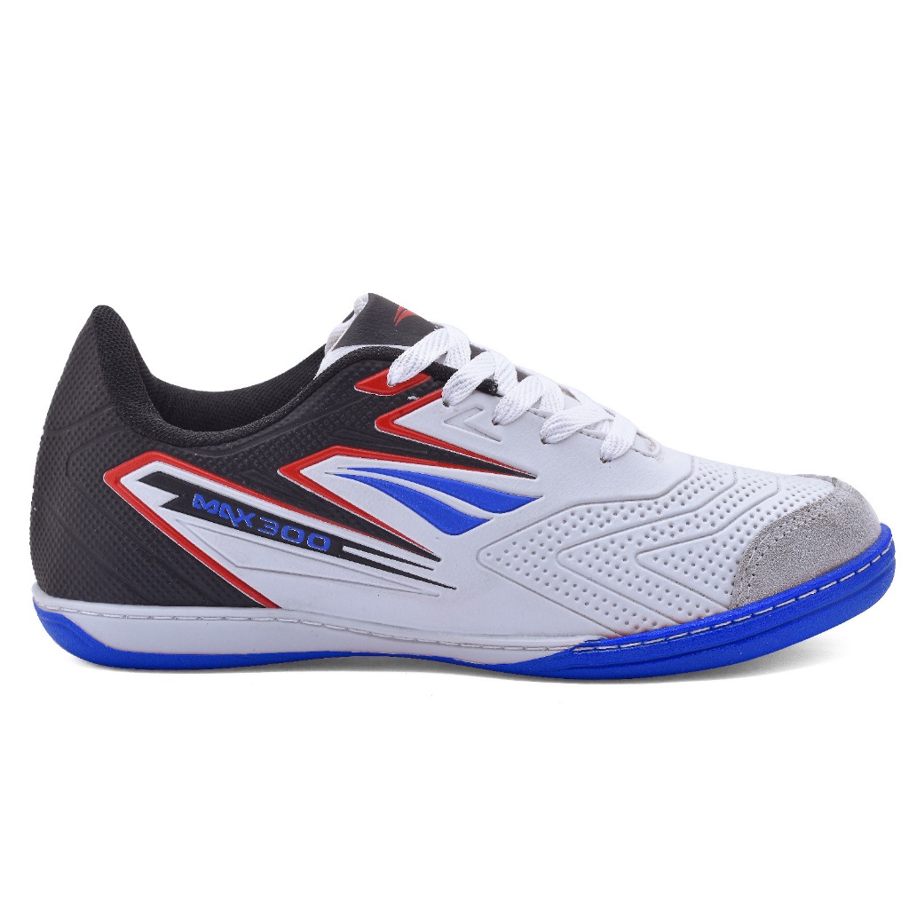 Chuteira Futsal/Quadra/Salão Max 300 Masculino Premium Bico Reforçado Sola Costurada Antiderrapante Leve Bco-Pto-Azul