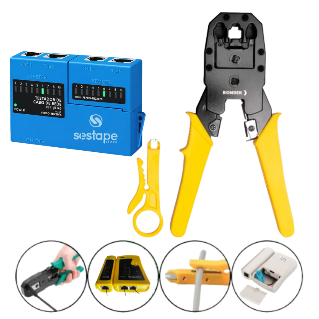 Alicate de Crimpar RJ45/RJ12/RJ11 Internet Telefone Decapador Cabo