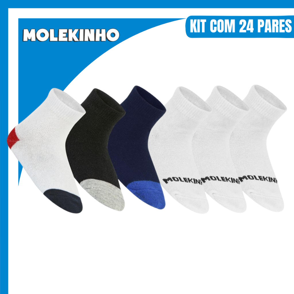 Kit Meia Infantil Menino Molekinho Cano Médio Básica Algodão Confortável 19 ao 33 Macia Dia a Dia em Oferta na Shopee