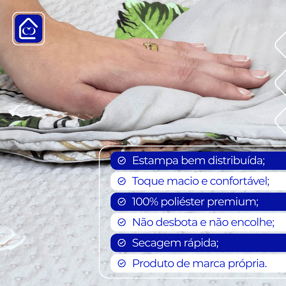 Kit Colcha Cobre Leito Solteiro 2 Peças Estampada Dupla Face Florida Matelado Percal Cama Box