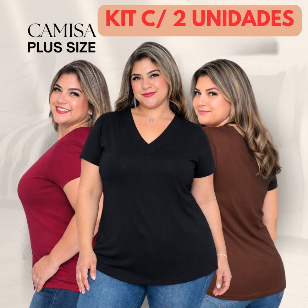 KIT 2 Blusa Feminina GOLA V, Viscolaycra Premium Moda Plus Size Moda Modesta Social Moda Evangélica