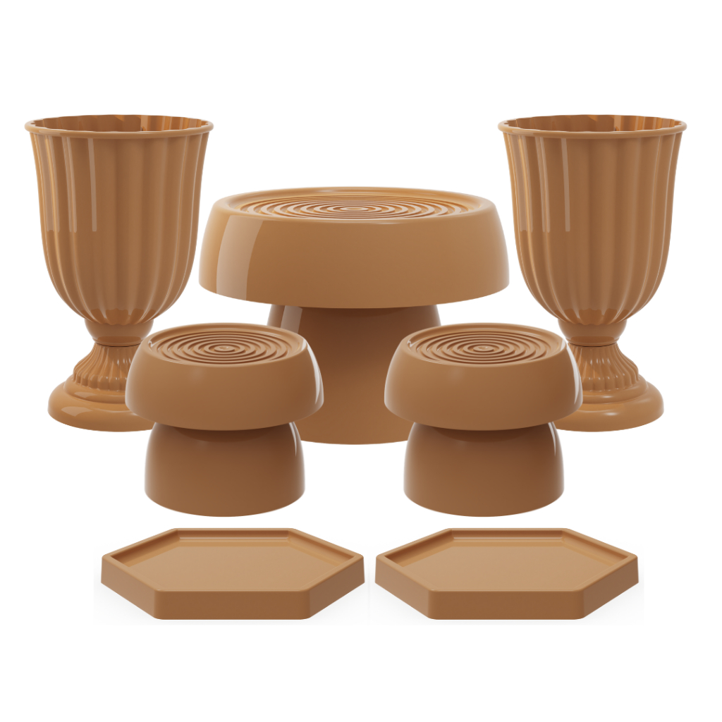 Kit Decoração Mesa de Festa Completo Com Vasos Dubai, Boleiras Alegra e Bandeja Sextavada em Oferta na Shopee