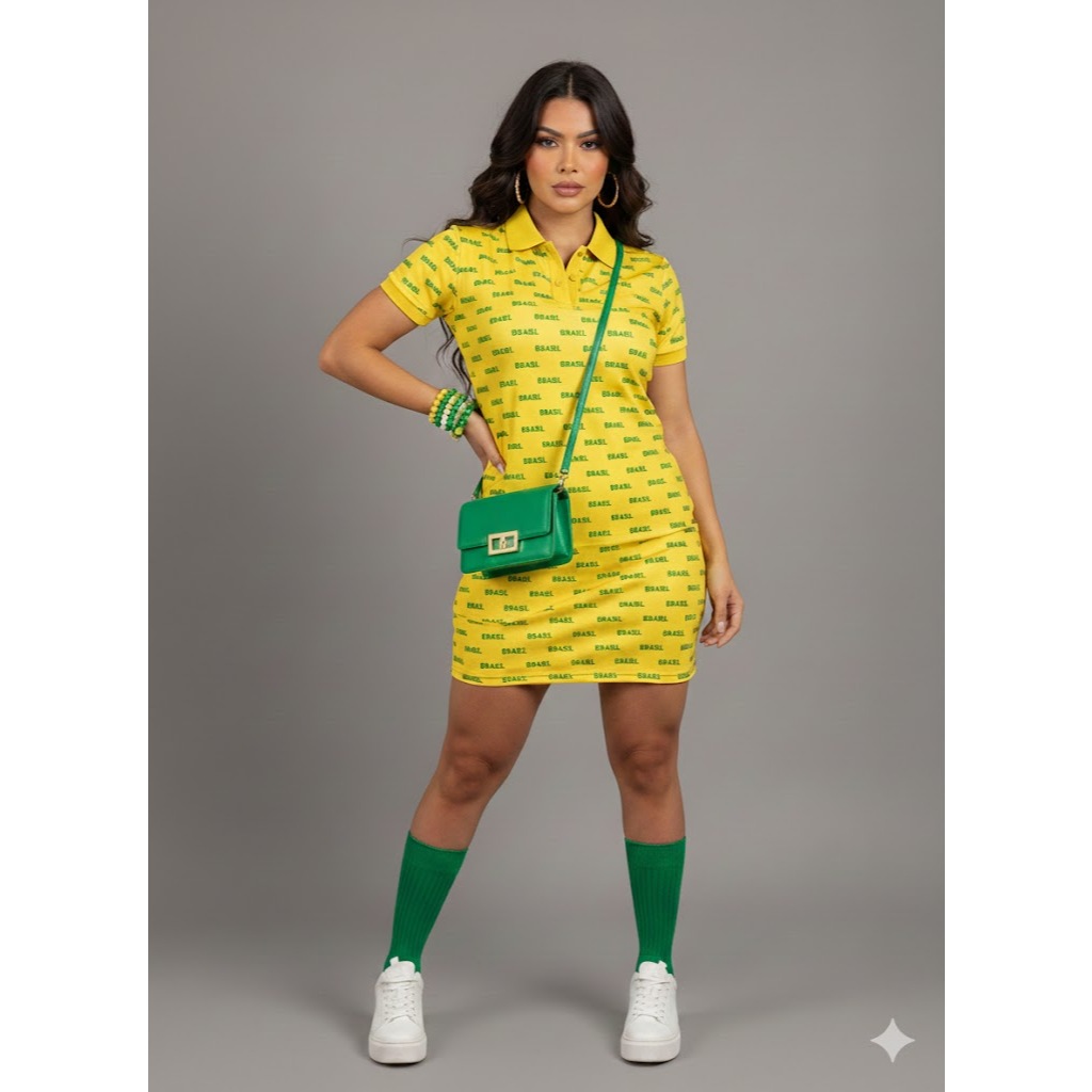 vestido brasil feminino polo copa 2026 vestido feminino brasil verde amarela vestido feminino seleção brasileira vestido