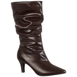Bota Feminina Cano Enrugado Slouchy Médio Salto Fino Alto Bico Fino Elegante Charlote GiGiL