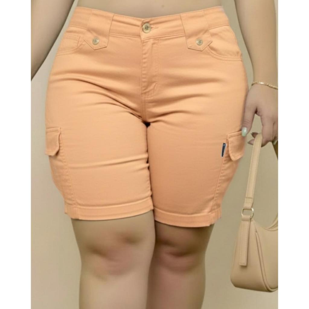 BERMUDA RAFAELA JEANS COLORIDO / CARGO 4 BOLSOS FUNCIONAIS em Oferta na Shopee