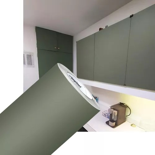 Adesivo Envelopamento Armários Cozinha Jateado Verde Musgo - Khaki Imprimax - Largura de 60cm