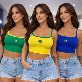 Kit 3 Top Cropped do Brasil Blusinha Copa do Mundo 2026 Verão Blusa Slim Fit Que Modela em Oferta na Shopee