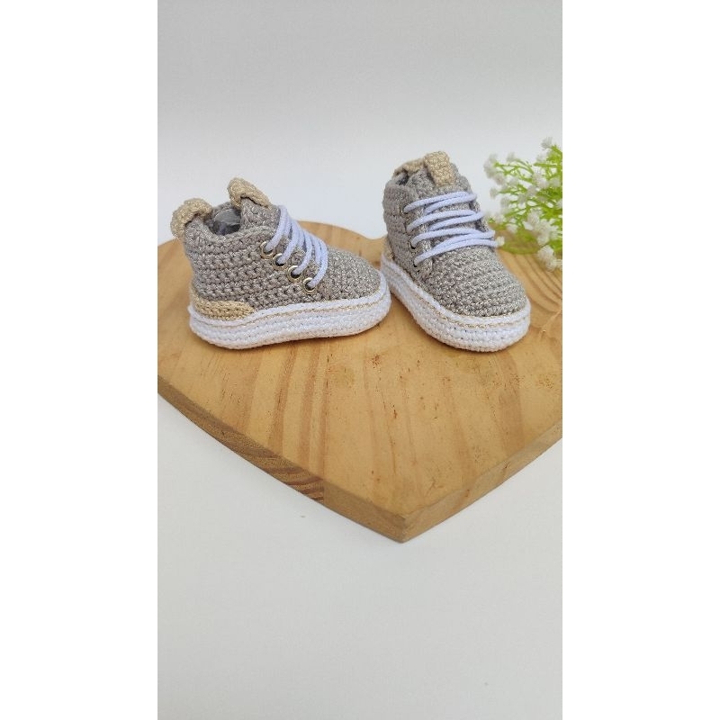 botinha para bebê em crochê menino baby tênis sapatinho