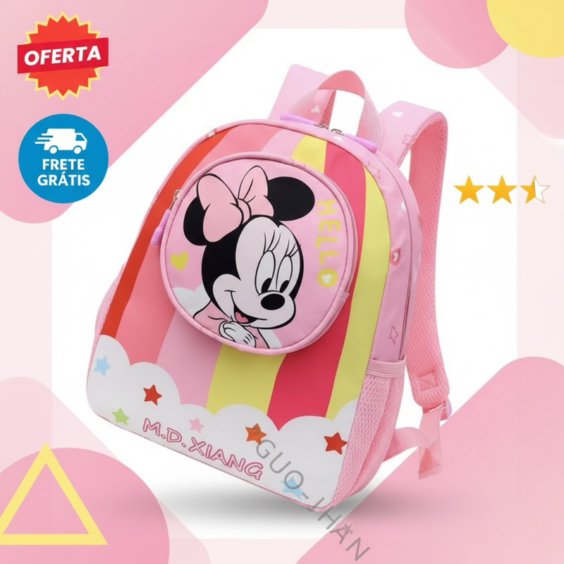 Mickey crianças anti-perdido pequena mochila  jardim de infância corda de tração pequena mochila dos desenhos