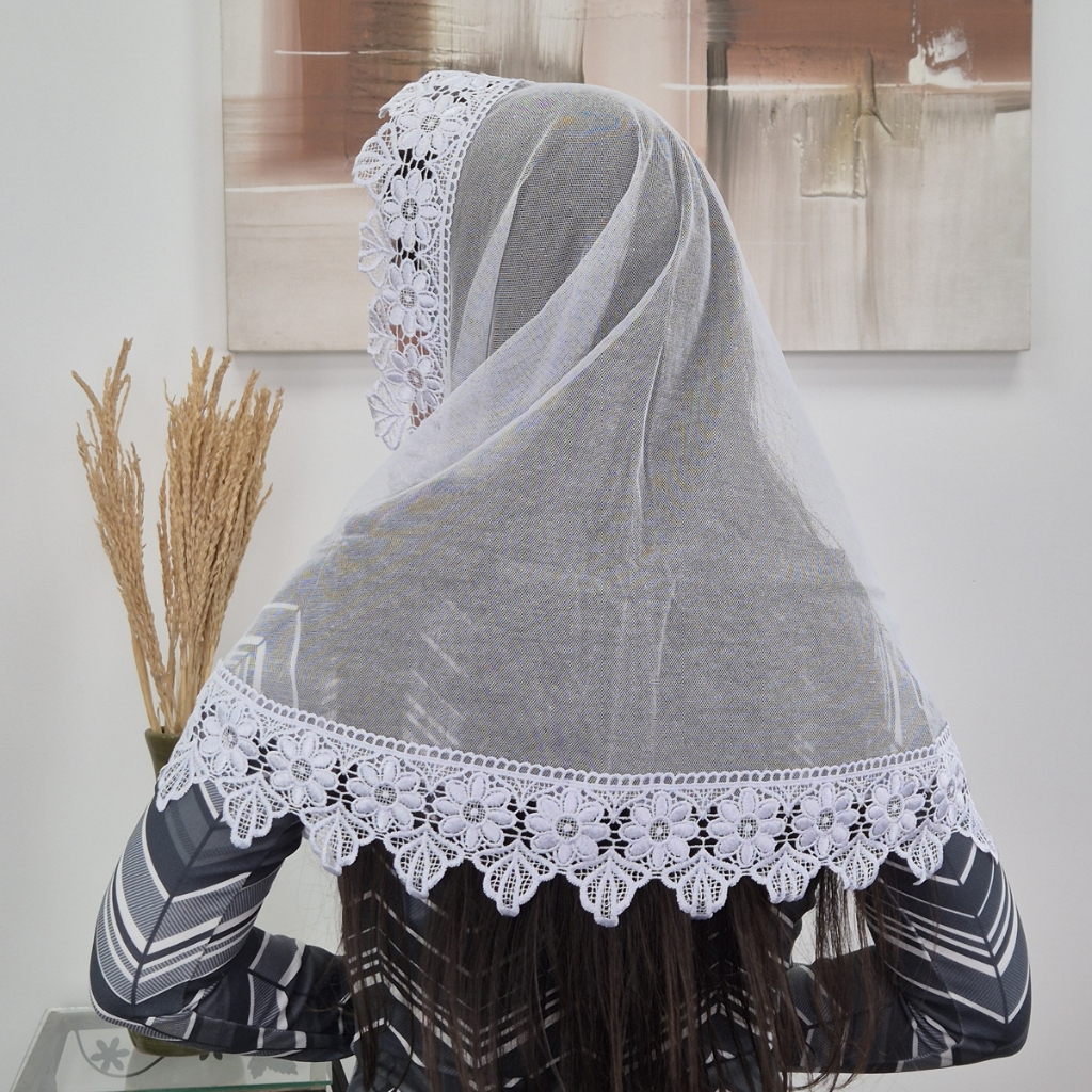 Véu Ccb Congregação Cristã Adulto Renda Guipir Floral Larga (mod. Fátima)