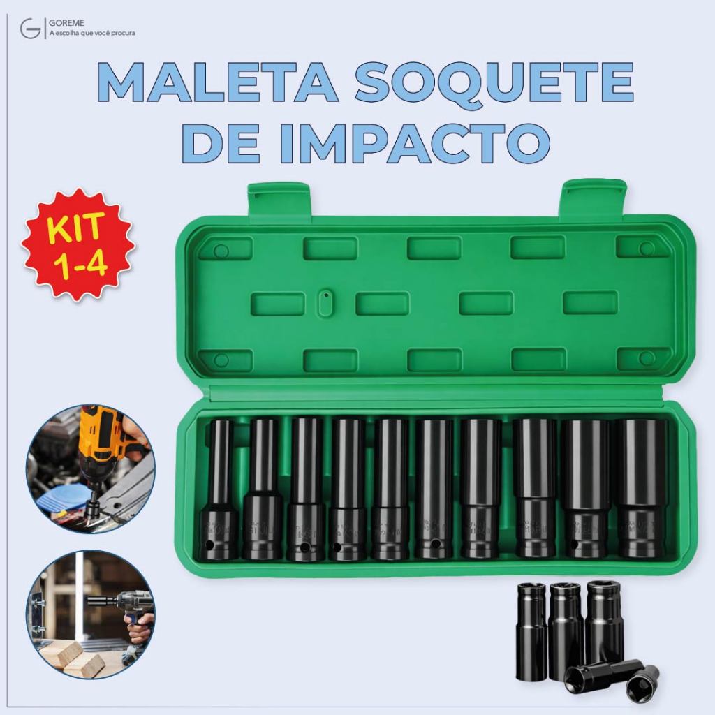 Kit Maleta Soquete de Impacto Material de Aço Carbono Alta Qualidade Soquete Sextavado Longo em Oferta na Shopee