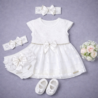 Vestido Para Bebê Com  Calcinha Bunda Rica, Sapatinho e Faixa de Cabeça 0 a 12 meses Kit 5 Peças Roupa Infantil Menina em Oferta na Shopee