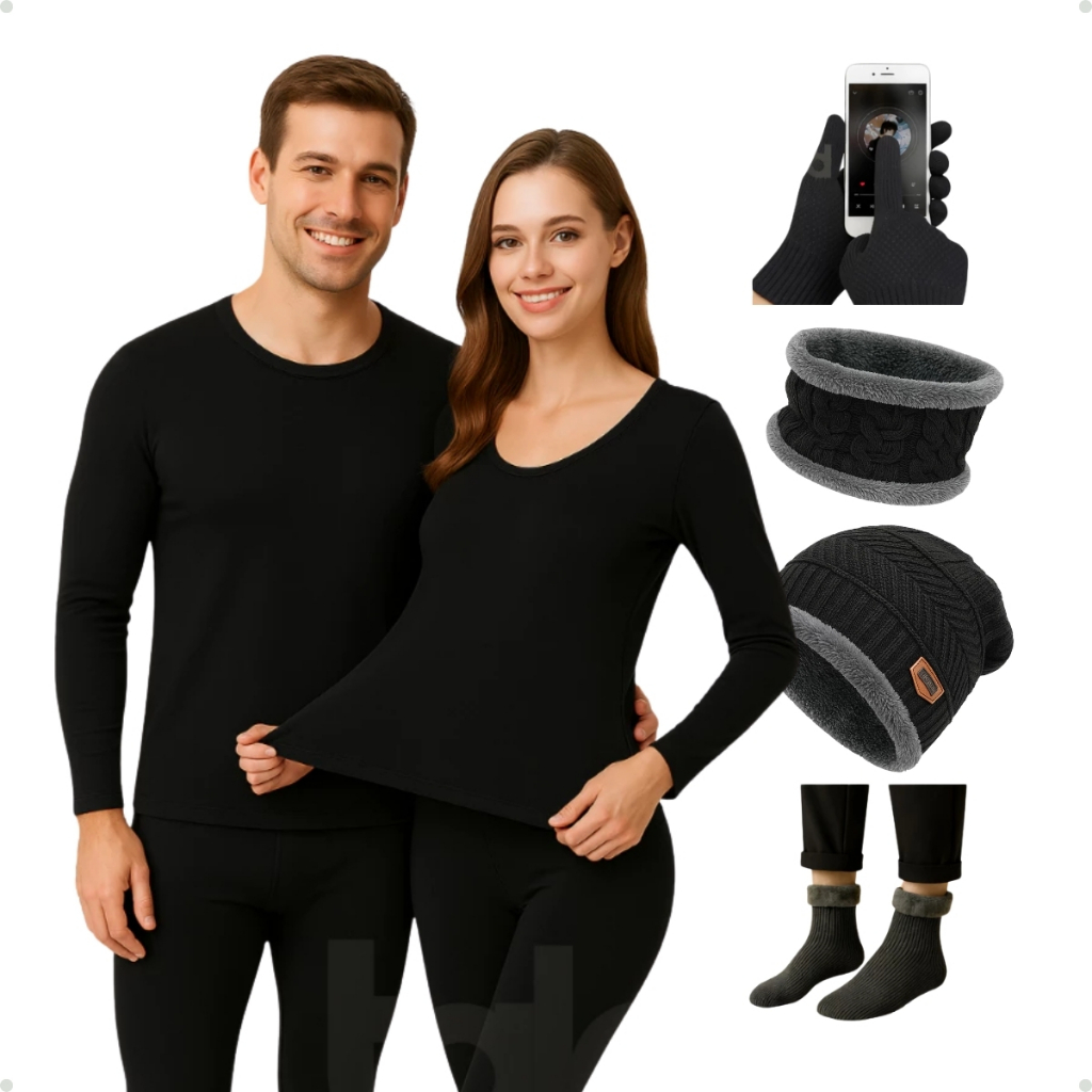 Kit Térmico Premium Inverno Segunda Pele Proteção Frio Completo Blusa Calça Touca Luvas Meias em Oferta na Shopee