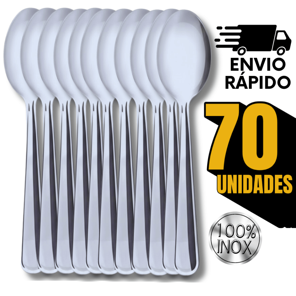 Jogo 70 Colheres de Mesa Inox Sopa Sobremesa Refeições em Geral Casa Cozinha Bares Talher Colher