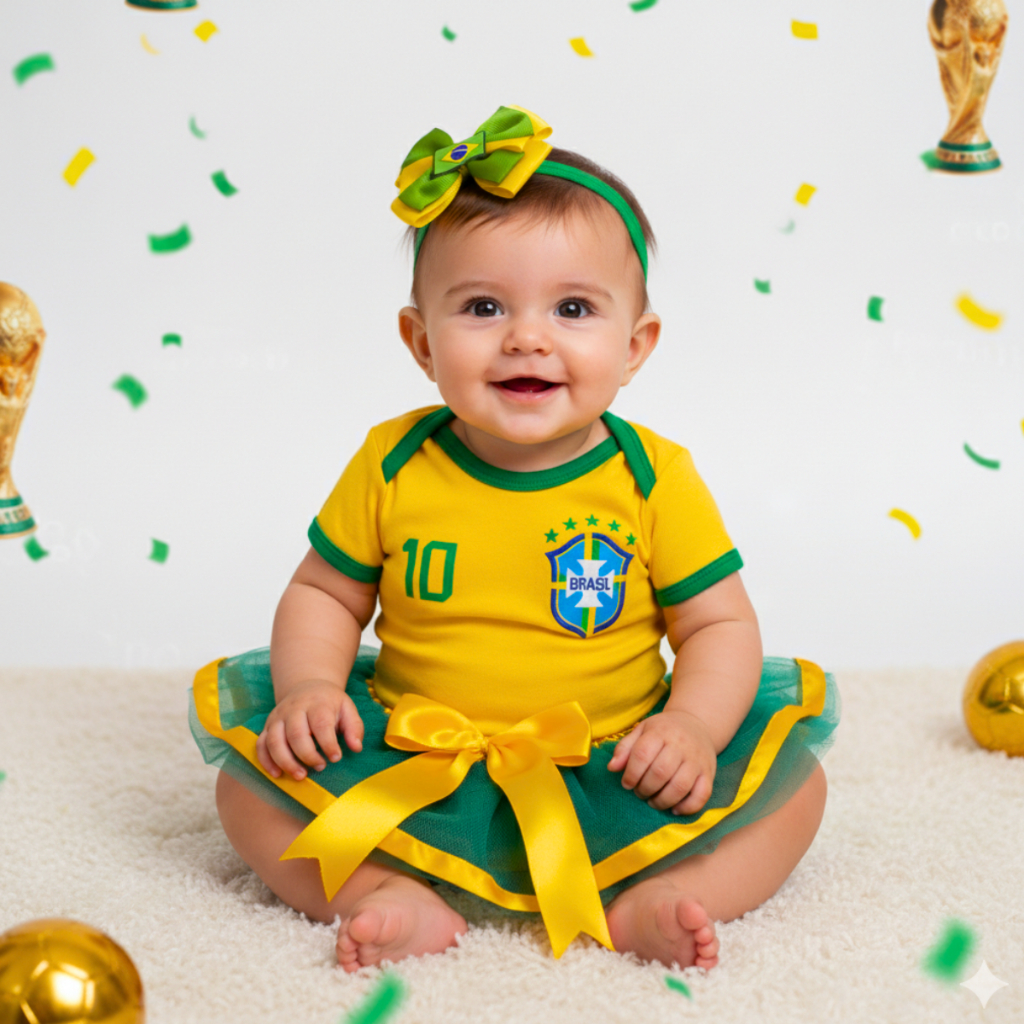 Body Bebê Brasil  Kit 3 Peças Feminino Body + Saia + Laço em Oferta na Shopee