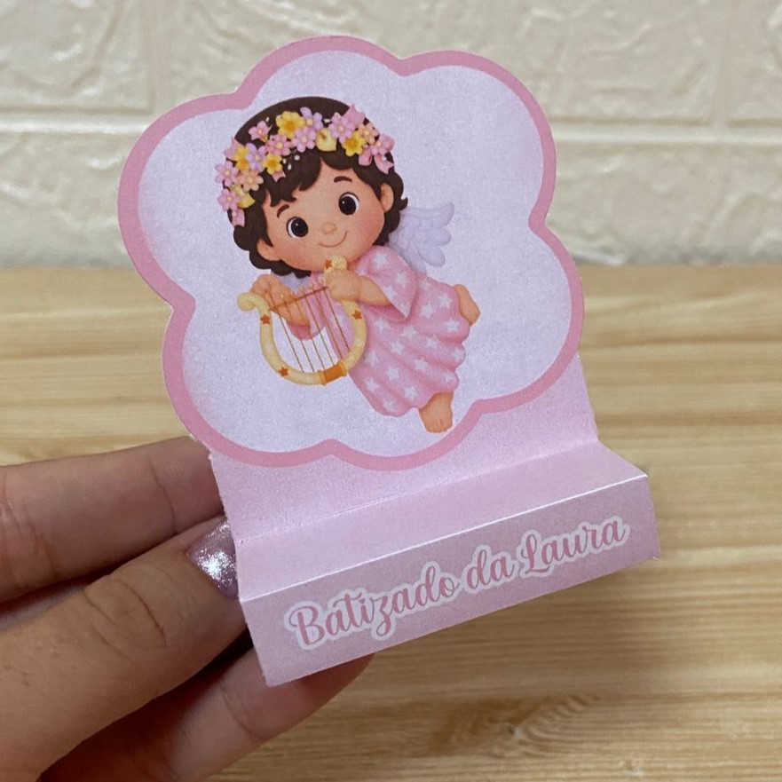 Lembrancinha Porta Bis Duplo Batizado Menina Rosa (PEGUE E MONTE) - Festa Infantil - Personalizados - Só um bolinho