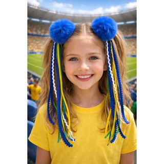 Duplinha de Presilhas Pompom com Fitas Tema Brasil Bico de Pato Copa do Mundo Adulto e Infantil Torcidas em Oferta na Shopee