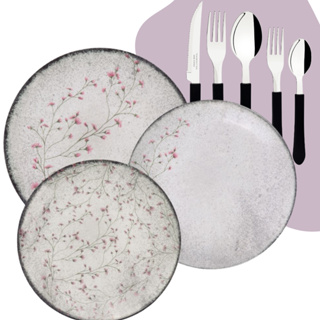 Aparelho de Jantar e Chá Porcelana Com Talheres 32 Pçs Tramontina em Oferta na Shopee