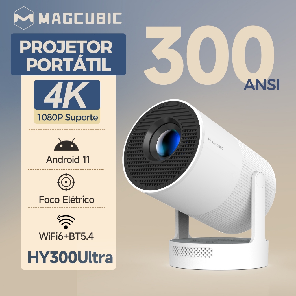 Magcubic HY300Ultra Portátil Projetor 4K Foco Eletrônico Android 300ansi Bluetooth 5.4 WiFi 6 HDMI — R$ 299,00 em Shopee