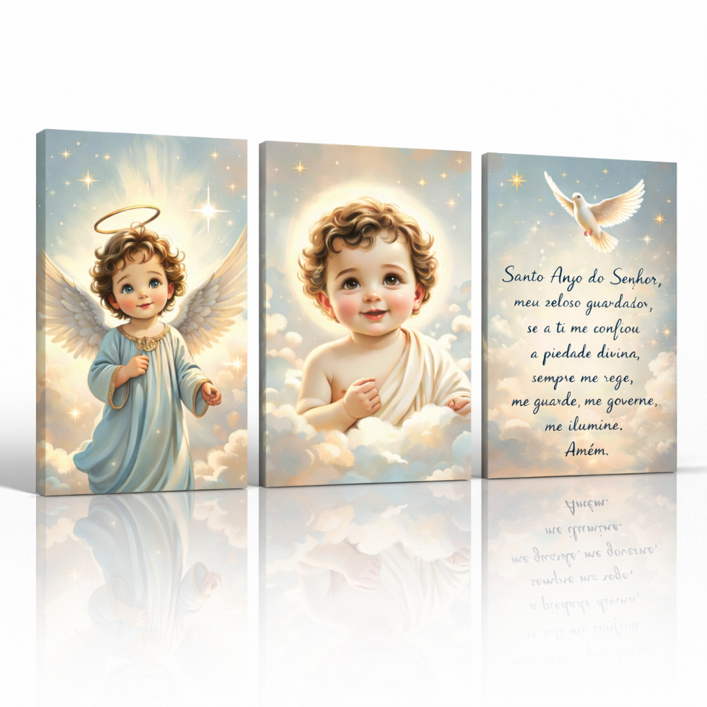 Kit 3 Quadros Infantil Oração Santo Anjo Menino Jesus Decorativo Religioso para Quarto de Bebê em Oferta na Shopee