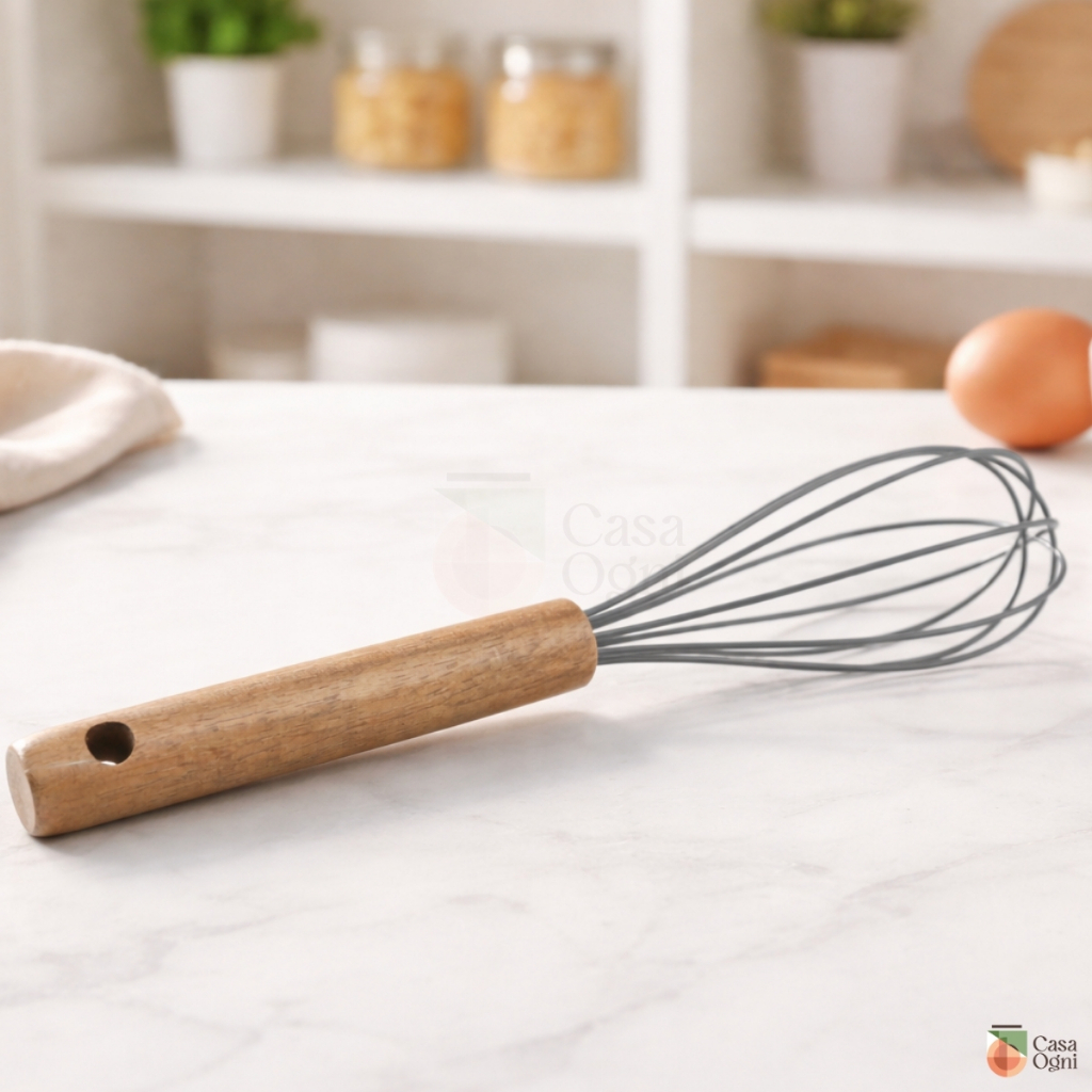 Fouet Batedor de Ovos Fue de Silicone e Madeira Clara em Neve Bolos e Massas