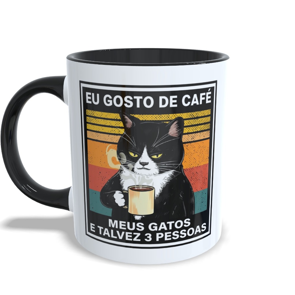 Caneca Gatos Café Eu Gosto De Gatos E Talvez 3 Pessoas Cerâmica 325ml Premium Humor Cat Lovers