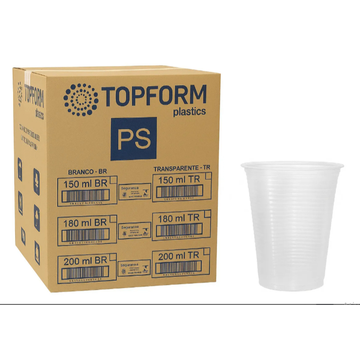 Copo Descartável 180ml  - Plástico -  copo de agua - PS - Kit Até 2500 Copos Descartáveis - TR.