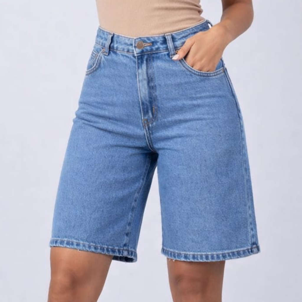 Short Feminino Cintura Alta Jort Jeans 100% Algodão Ciclista em Oferta na Shopee