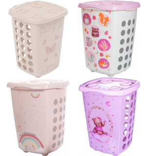 Cesto de Roupa com Tampa 38L Jardim Encantado, Arco Íris, Bichinhos e Urso Rosa Bebê Menina em Oferta na Shopee