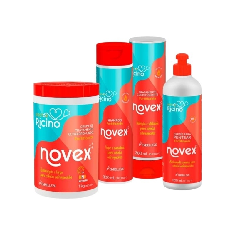 Kit Novex Shampoo, Condicionador,Creme De Pentear e Mascara Doctor Ricino 4 Produtos