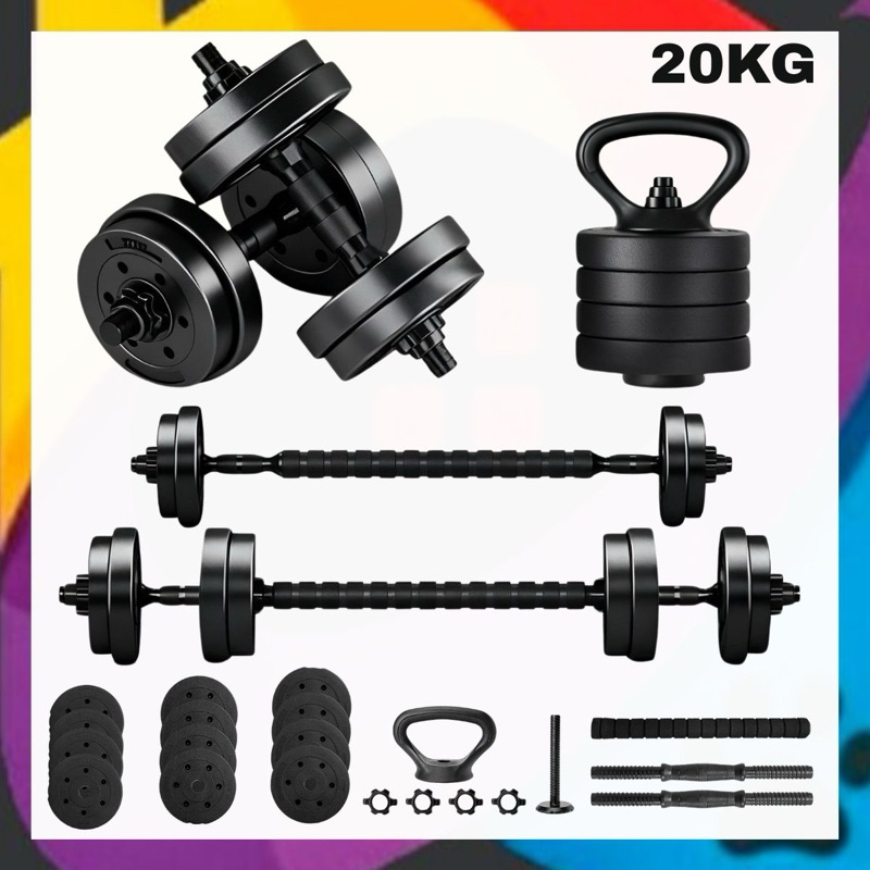 Kit Halteres, Anilhas, Barras e kettlebell Ajustáveis - Até 20kg  Treino em Casa Musculação
