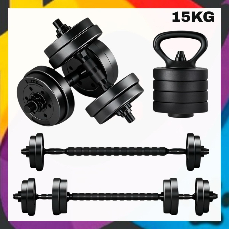 Kit Halteres, Anilhas, Barras e kettlebell Ajustáveis - Até 15kg  Treino em Casa Musculação