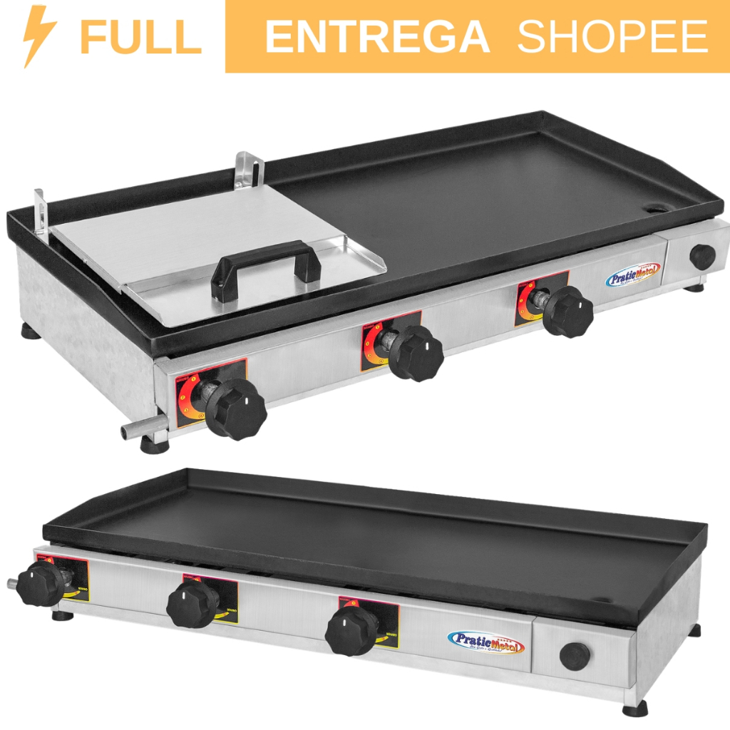 Chapa de Hamburguer Profissional A Gas 70x30 com 3 Queimadores Chapeira para Lanches Porções em Oferta na Shopee