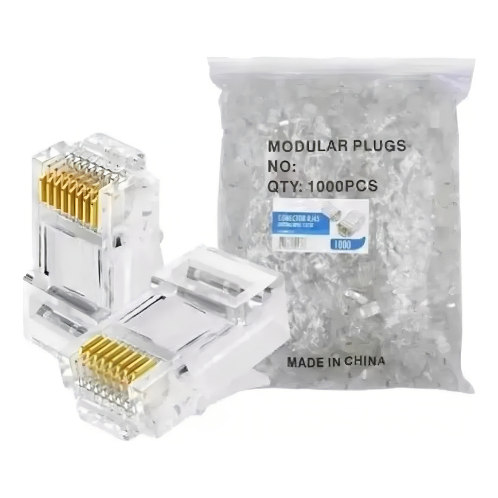 Conector RJ45 1000 Uni Vazado CAT5e CAT6 8P8C Passante Para Cabo de Rede