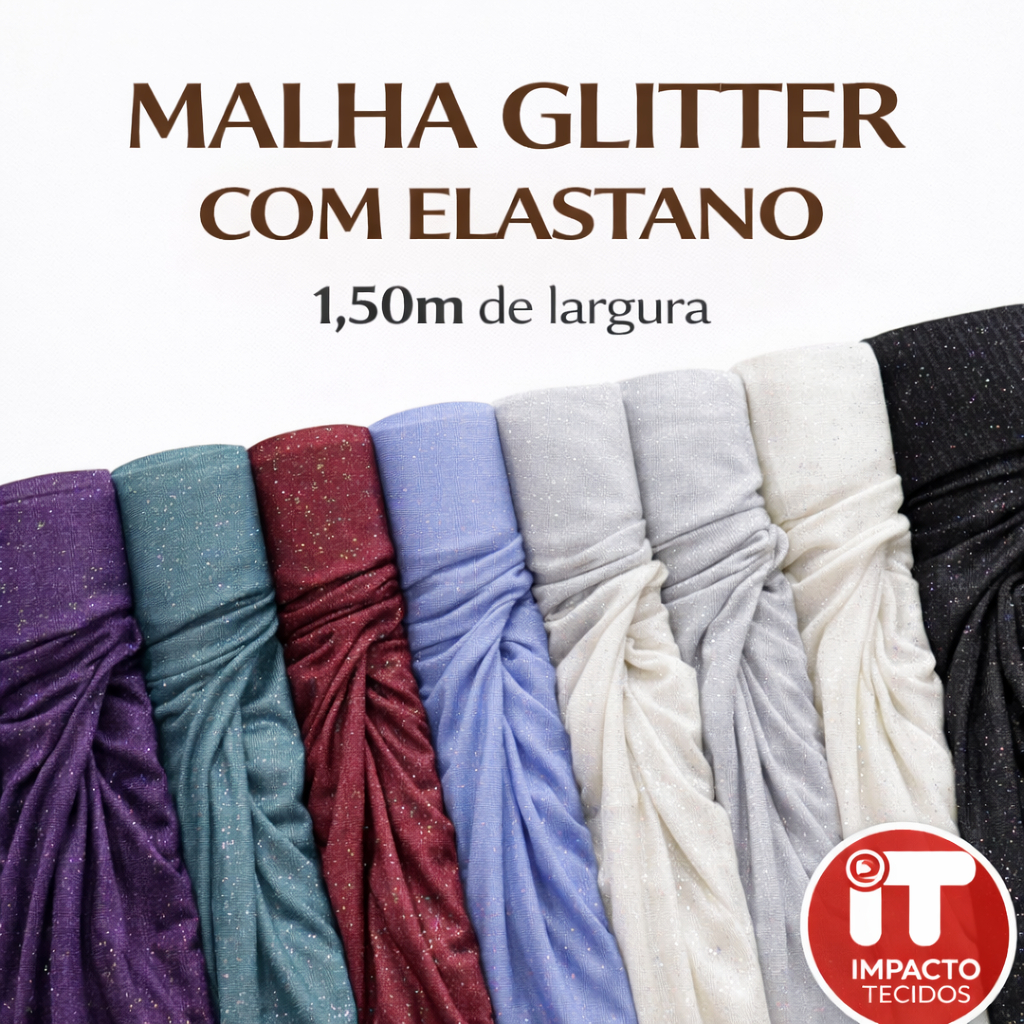 Tecido Malha Glitter com Elastano 1m x 1,50m Largura Brilho Moda Festa Fantasia