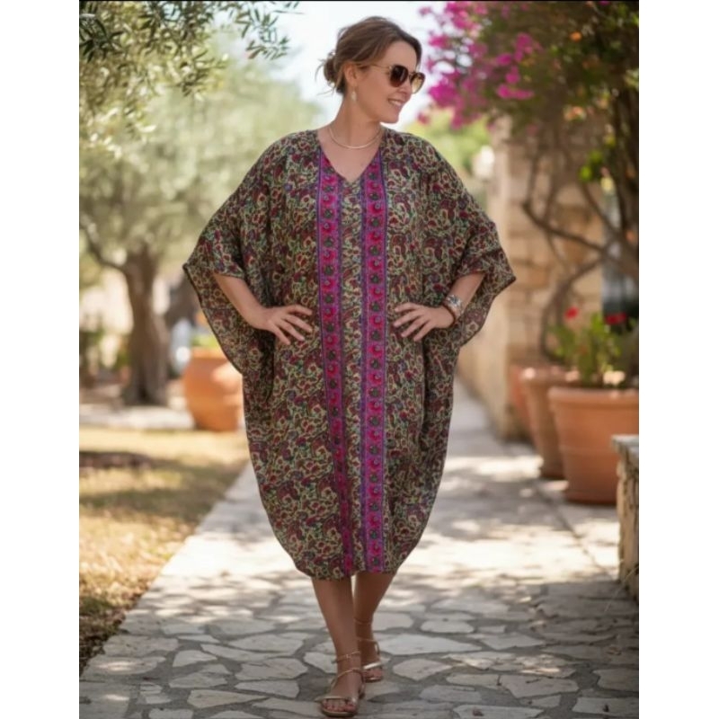Vestido indiano poncho plus size em seda importados