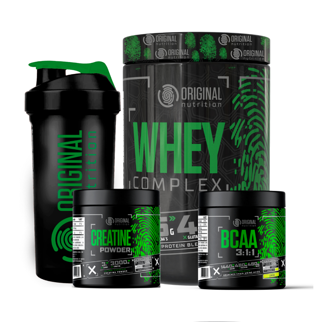 Kit Suplemento em pó Whey Complex Protein Blend + Bcaa + Creatina + Shaker ORIGINAL NUTRITION