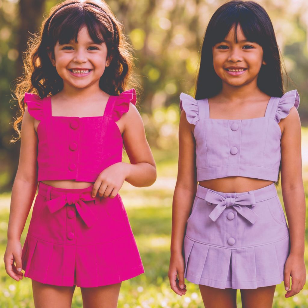 Peça 1 ou 2 Conjunto infantil menina Linho Short e Cropped feminino Moda verão Modinha Blogueirinha