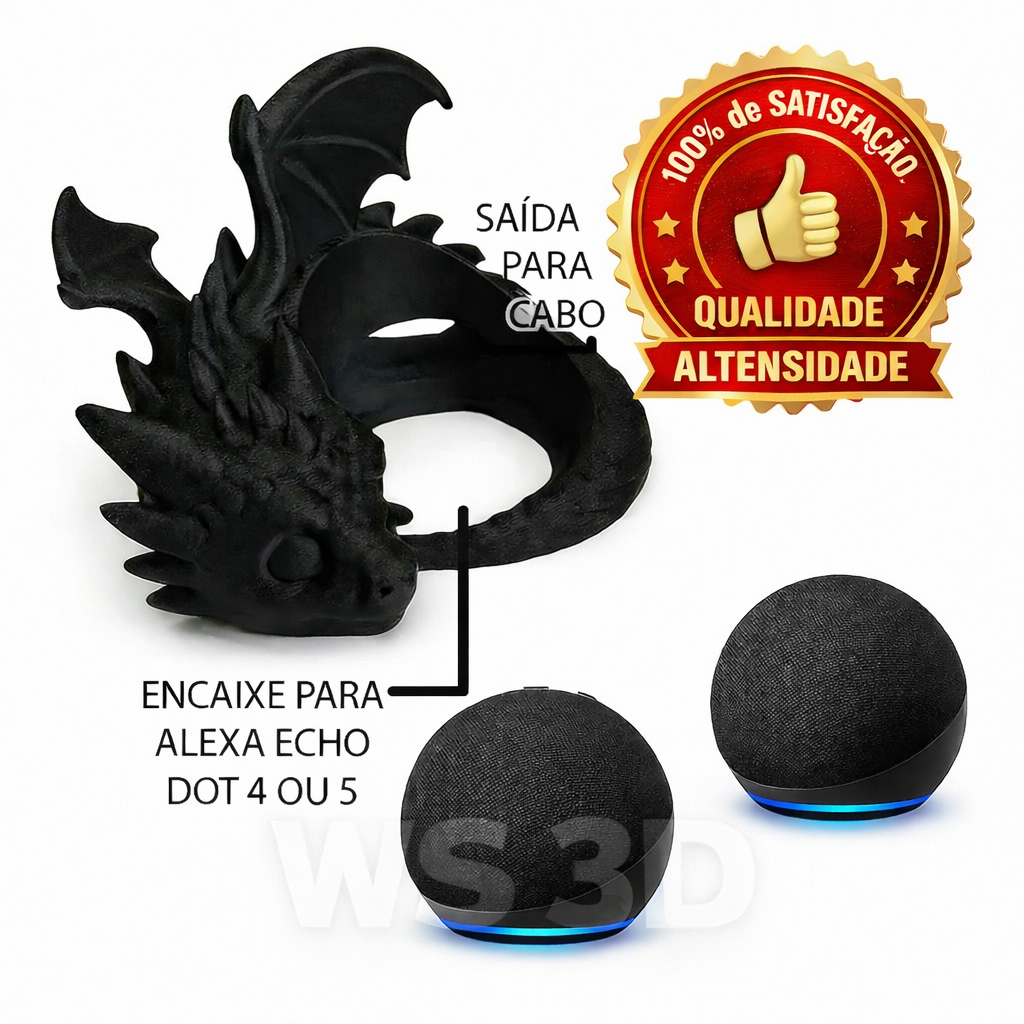 Suporte Dragão 3D para Alexa Echo Dot 4ª e 5ª Geração – Base Estável, Design Moderno e Acabamento Premium